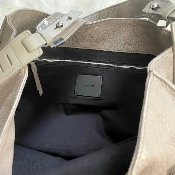 All Saints Taupe Leather Hobo Bag Shoulder Purse - Picture 13 of 15